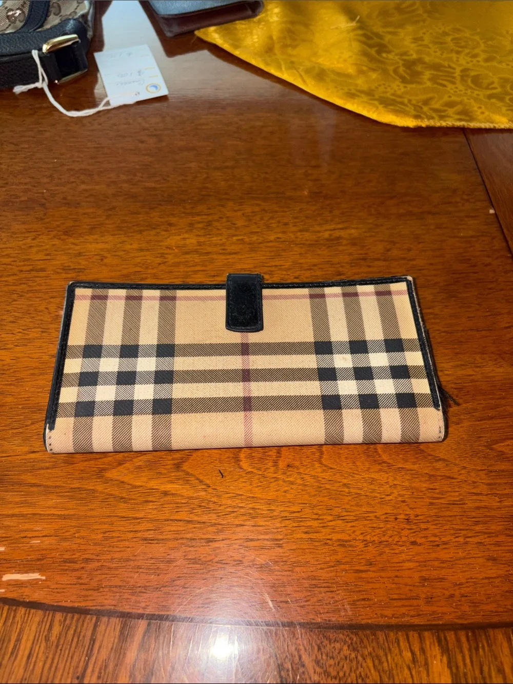 Burberry Tan Plaid Continental Wallet with Black Trim